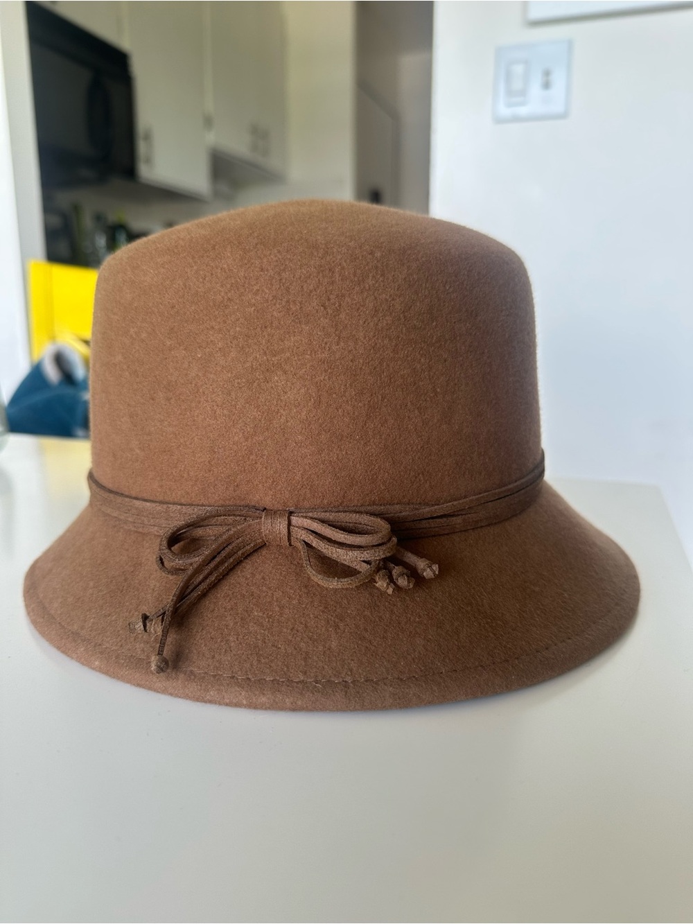 Nine West Brown Felt Cloche Hat with Bow Trim